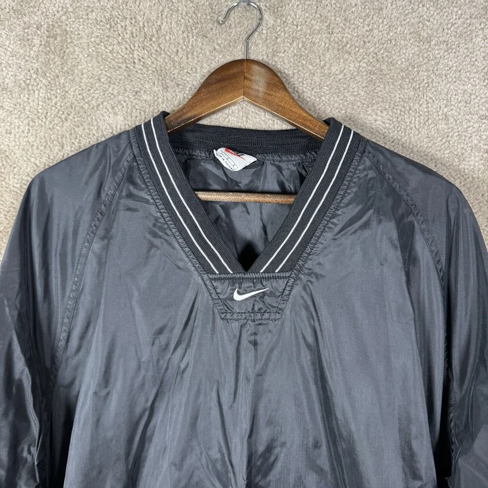 Nike Pullover Windbreaker Jacket Men's Large Black V Neck Vintage 90s Unisex